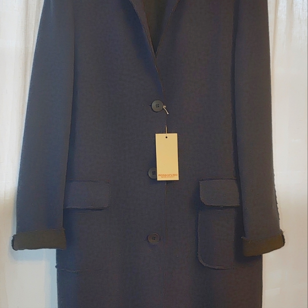 Rossopuro wool sweater coat. Navy Made in Italy. New with tags. Womens Large.